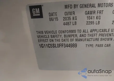 2015 Chevrolet Malibu 1Lt from USA, damaged, VIN 1G11C5SL0FF344989